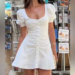 White Puff Sleeve Dress Commense